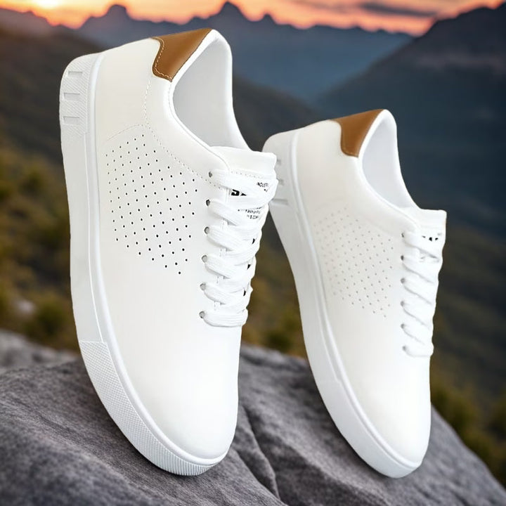 Stylish black low-top men's sneakers, offering a clean, comfortable, and versatile everyday footwear option.