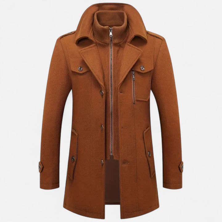 Men's tailored slim-fit coat, a classic and elegant piece for formal wear or business attire.