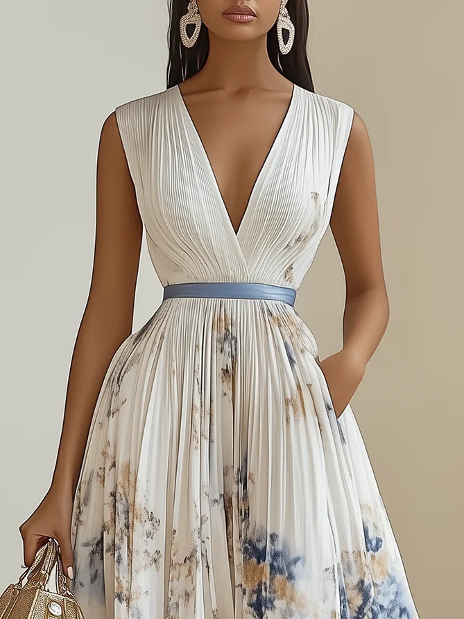 Flowy V-neck maxi dress for women, stylish & flattering occasion wear with an elegant cut.