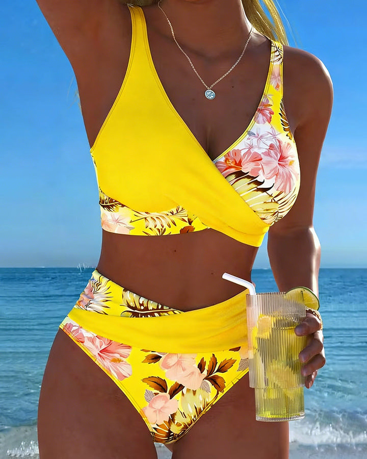 Summer ready: women's high-waisted floral cut-out bikini, a must-have for poolside or beach.