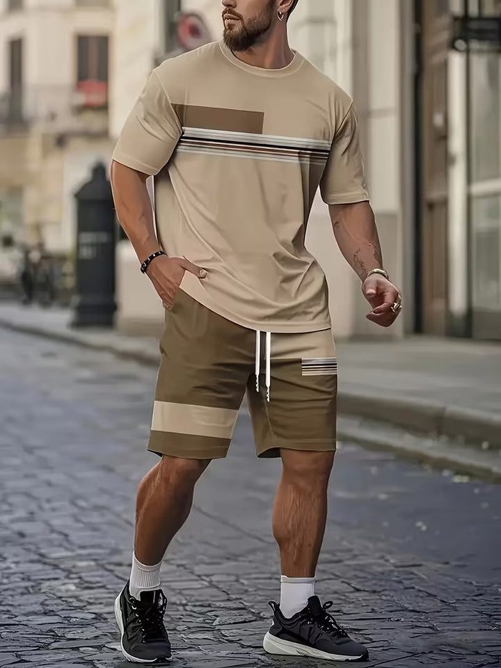 Men's stylish outdoor summer outfit: breathable, lightweight matching set with shorts for ultimate comfort.
