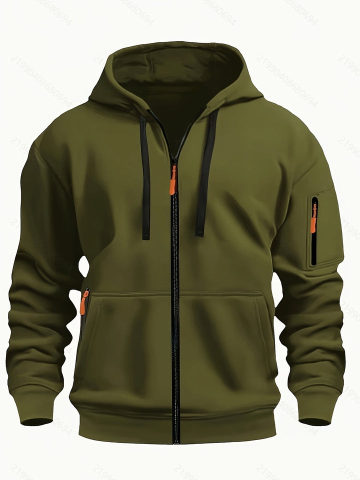 Men's zip-up sweatshirt, great for comfortable outdoor layers.