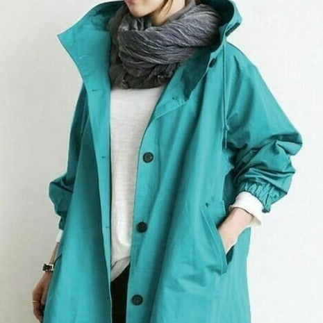 Women's fashionable hooded jacket, waterproof for outdoor protection & comfort.