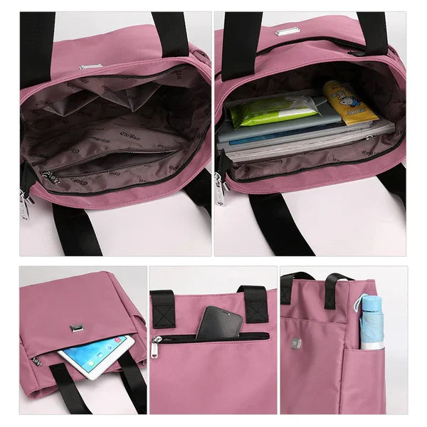 Purple women's shoulder bag, lightweight & waterproof. Versatile for daily errands or travel.