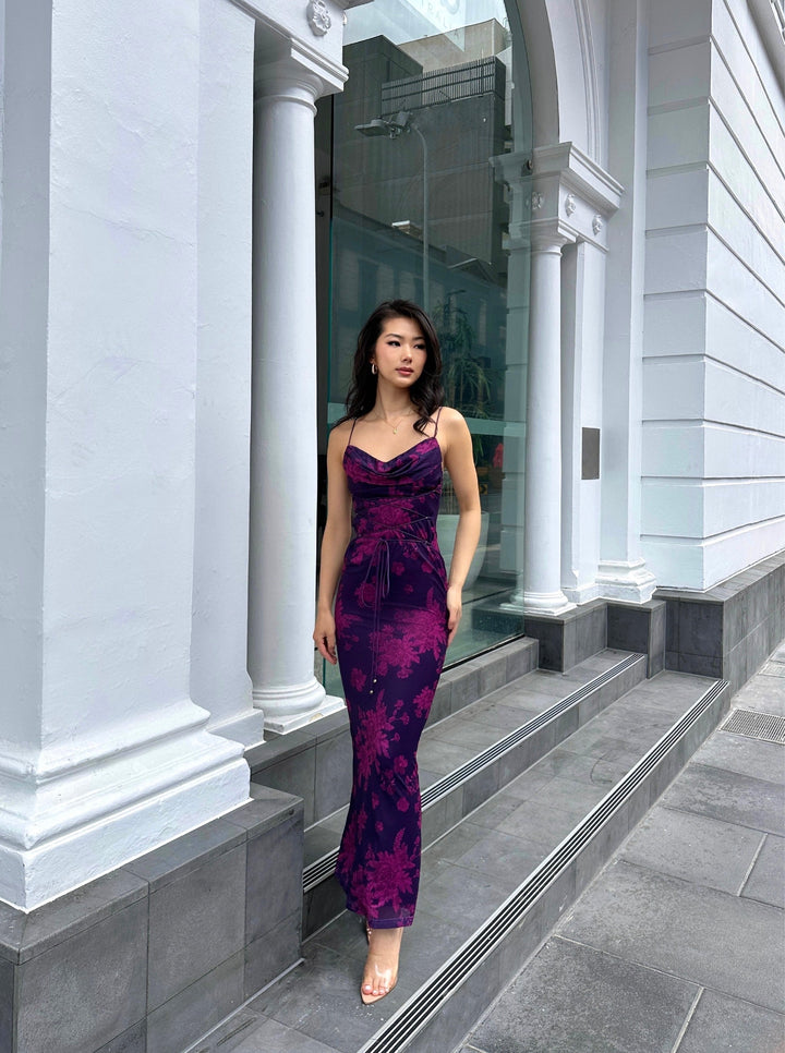 Elegant women's flowy maxi summer dress, perfect for vacation, resort wear or holiday.