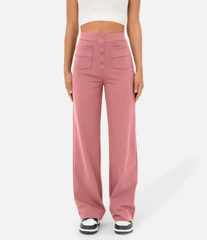 Women's High-Waisted Casual Trousers with Buttons