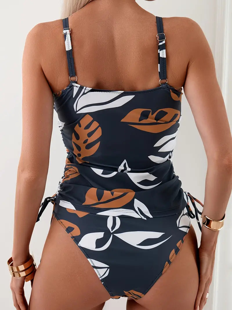 Comfortable women's printed tankini swimwear top, ideal for poolside or vacation.