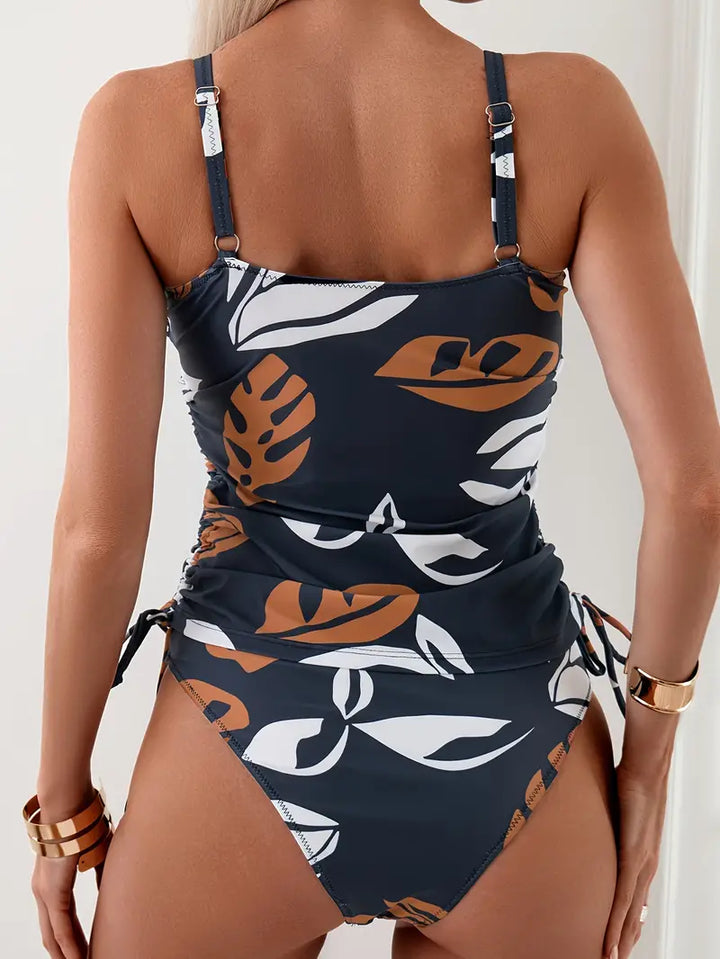 Comfortable women's printed tankini swimwear top, ideal for poolside or vacation.