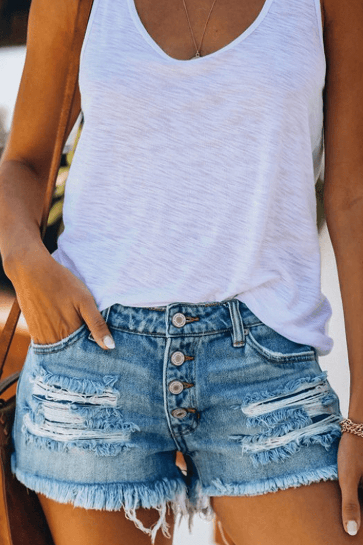 Women's High-Waisted Distressed Denim Shorts