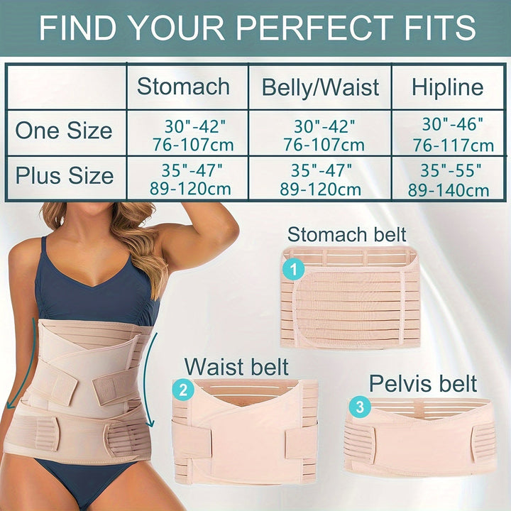 Maternity recovery belt, a 3-in-1 solution for abdominal, waist & pelvic support post-delivery.