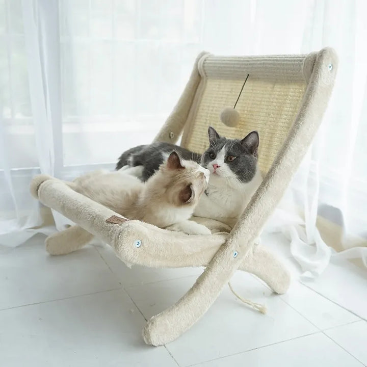 Stylish pet furniture: a multi-functional cat scratcher and ergonomic lounger bed for cats.