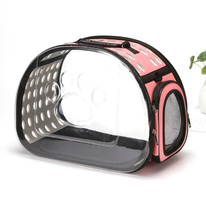 Pet car carrier with a large viewing window, offering a secure and portable travel bag for dogs & cats.