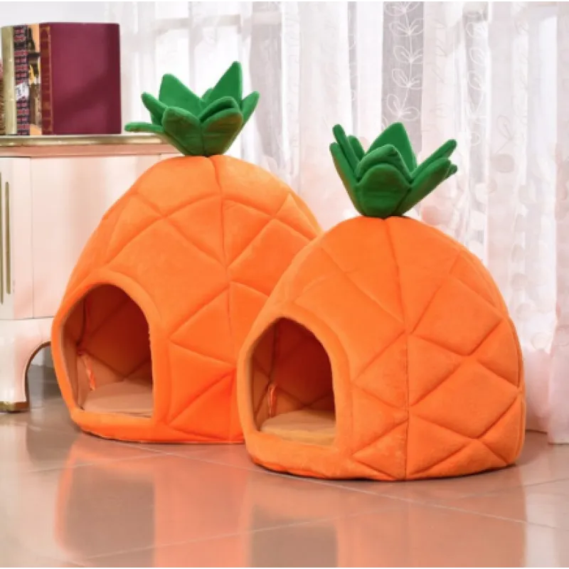 Comfortable cat cave pet bed in a fun pineapple design, perfect for small dogs & cats.