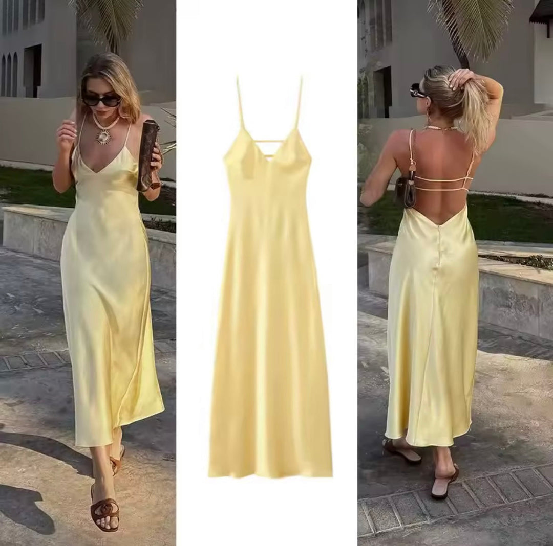 Timeless elegant women's slip maxi dress, versatile chic apparel for special occasion evening wear.