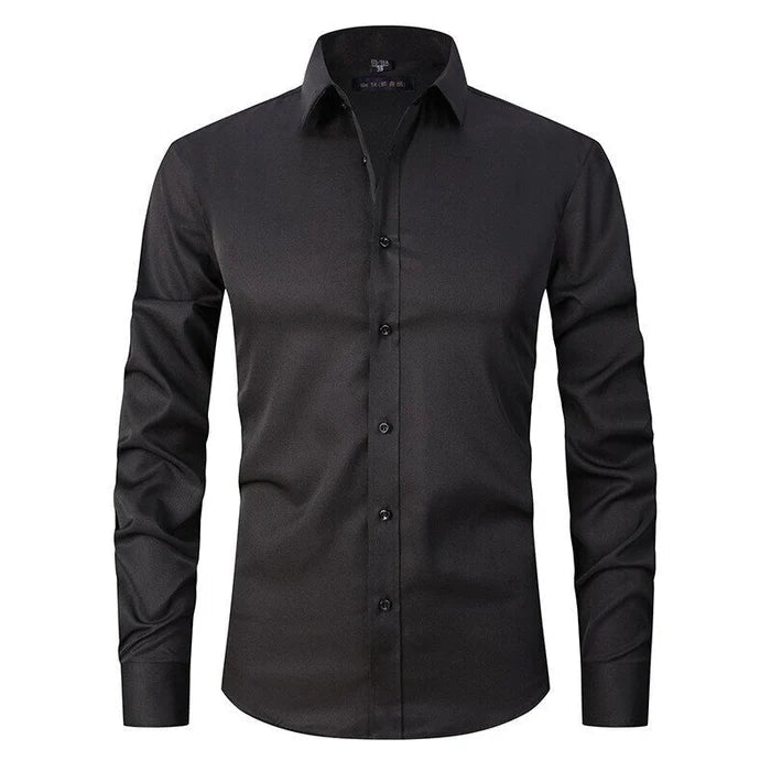 Close-up of a stretch dress shirt fabric. Shows wrinkle-resistant quality & comfort for men's formal shirts.