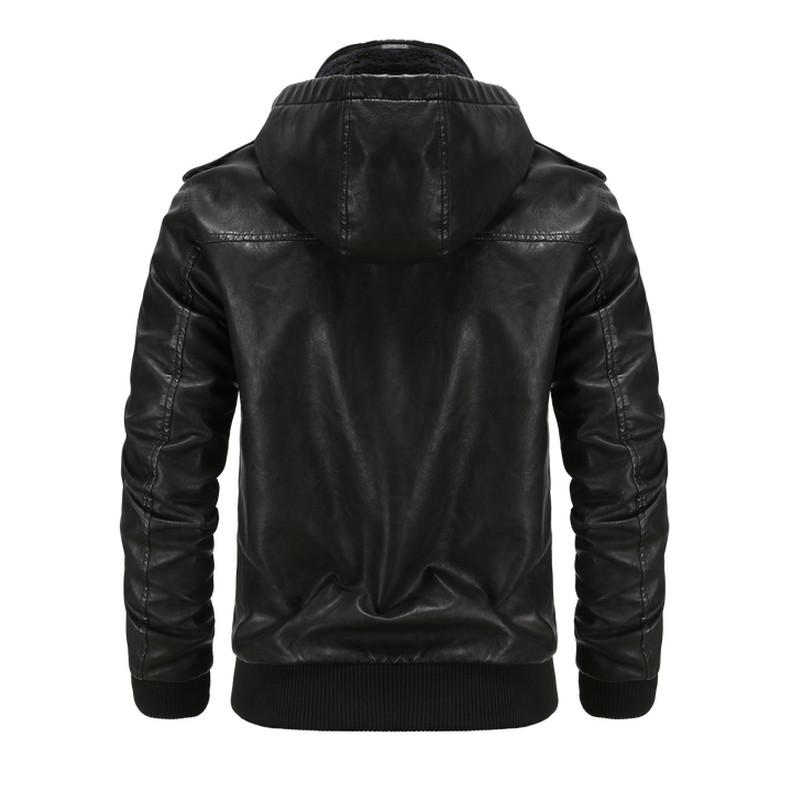 Durable men's hooded bomber jacket, ideal for winter. Features a sleek design with unique quilted shoulder detail.
