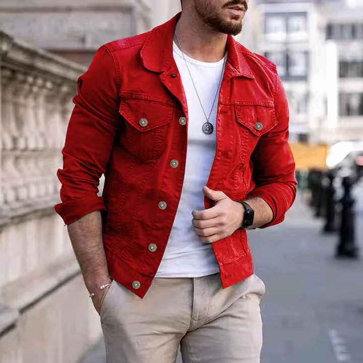 Stylish men's dyed denim jacket, featuring a classic design and regular fit, ideal for versatile casual wear.
