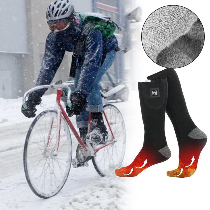Warm & comfortable HeatWave rechargeable heated socks with long-lasting battery for cold feet.