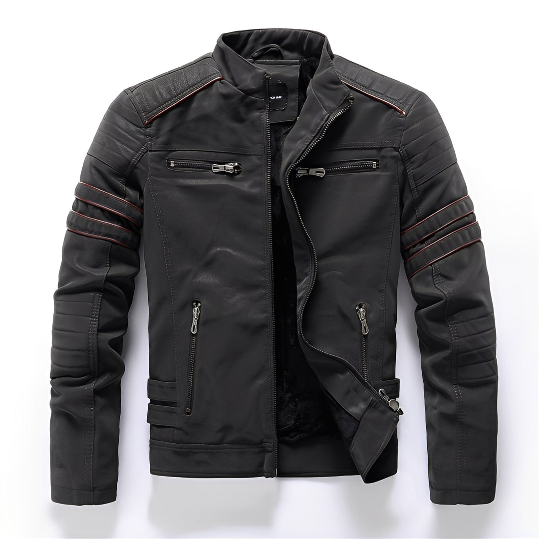 Versatile men's stylish jacket, ideal casual outerwear for fall fashion, robust design, biker style.