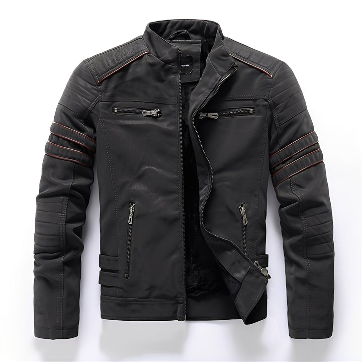 Versatile men's stylish jacket, ideal casual outerwear for fall fashion, robust design, biker style.