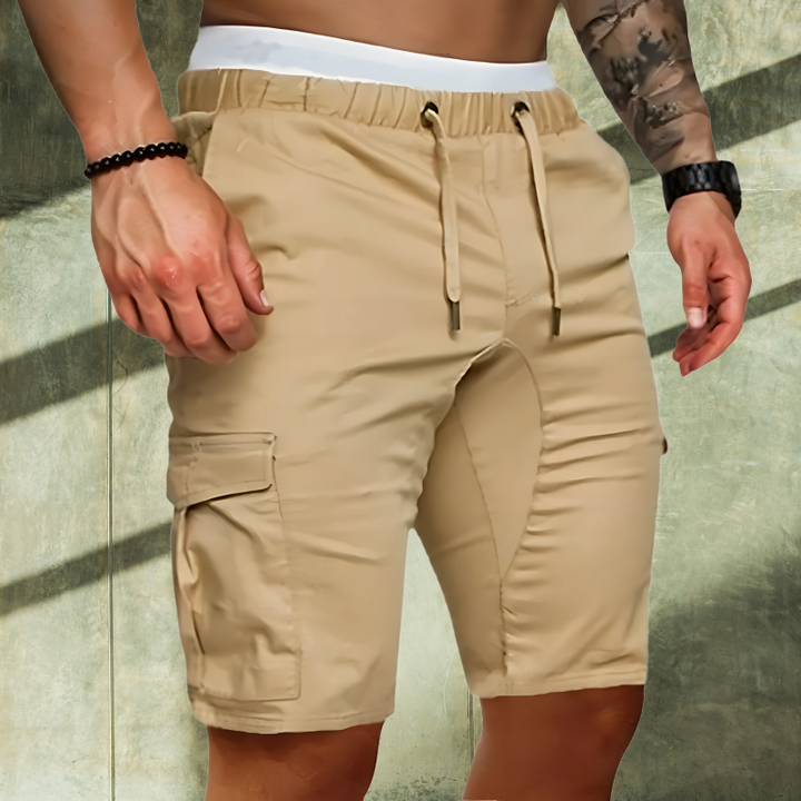 Men's travel cargo shorts, comfortable multi-pocket design ideal for outdoor adventures & casual trips.