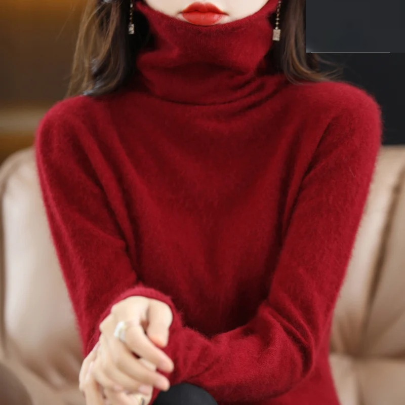 Cozy women's pullover turtleneck, soft knit sweater for chic and versatile styling.