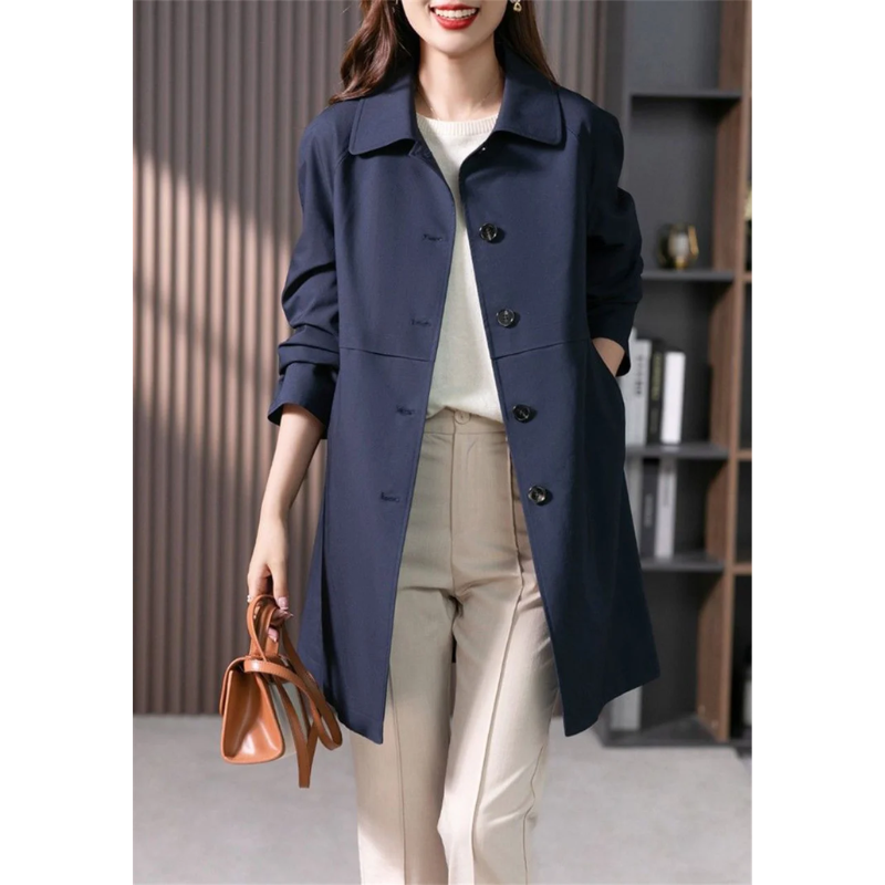 Versatile women's outerwear: a classic tie-waist trench coat ideal for spring and fall style.