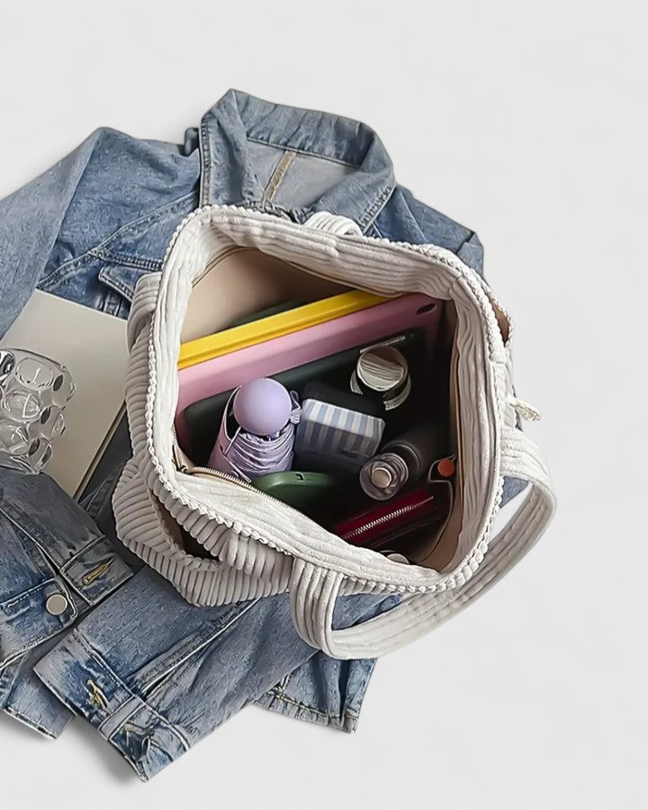 Versatile women's tote bag; this sophisticated corduroy handbag is ideal for daily essentials.