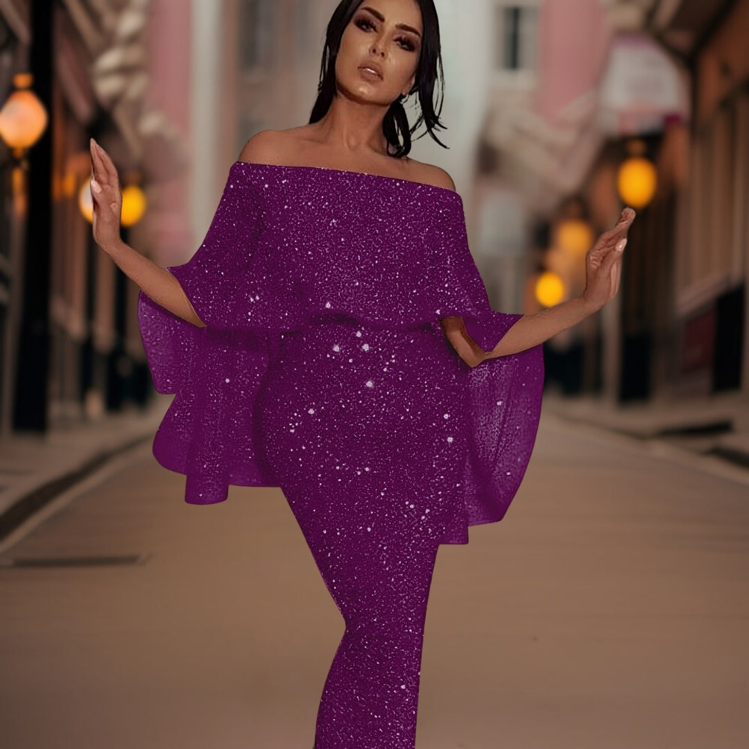 Women's glamorous off-shoulder ruffle dress, a stunning choice for special events & formal evenings.