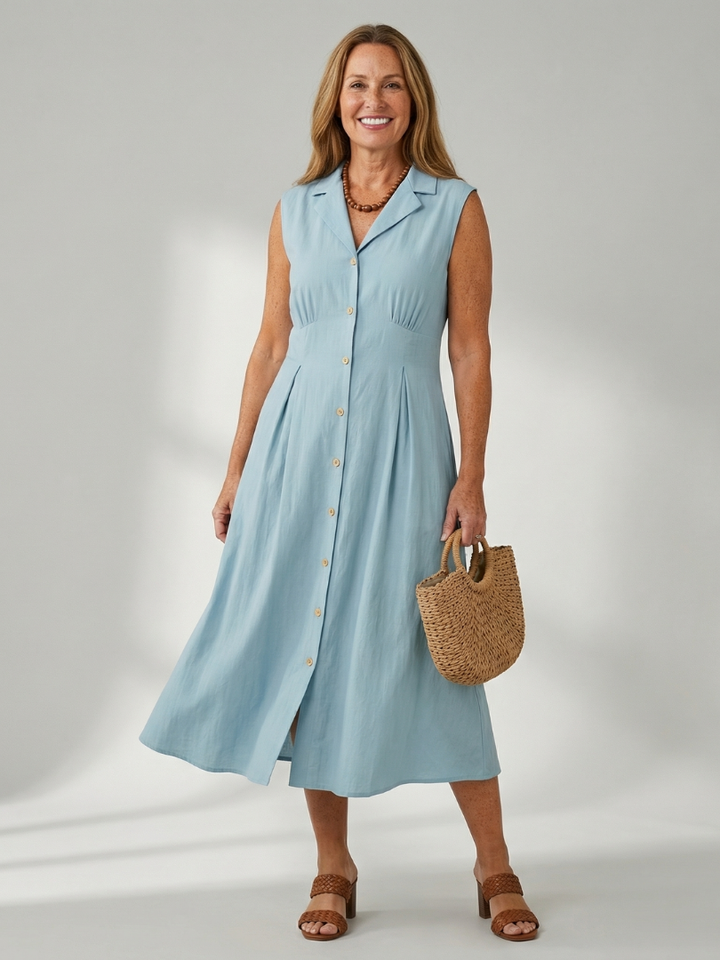 Versatile sleeveless midi dress, women's fashion for casual or elegant occasions.
