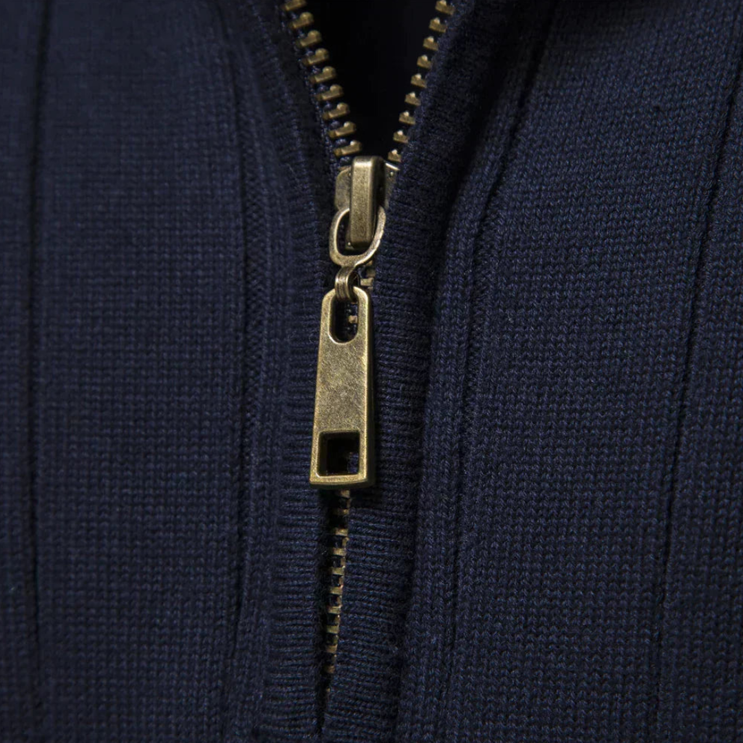 Soft, fitted men's quarter-zip sweater with long sleeves. Mock neck design for versatile casual wear.