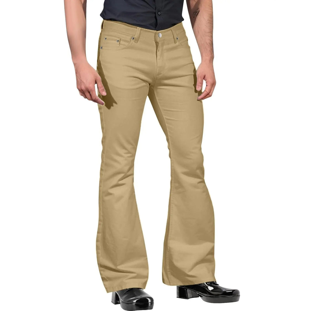 Men's tailored fit retro flared trousers in classic black, perfect for vintage style or modern fashion.