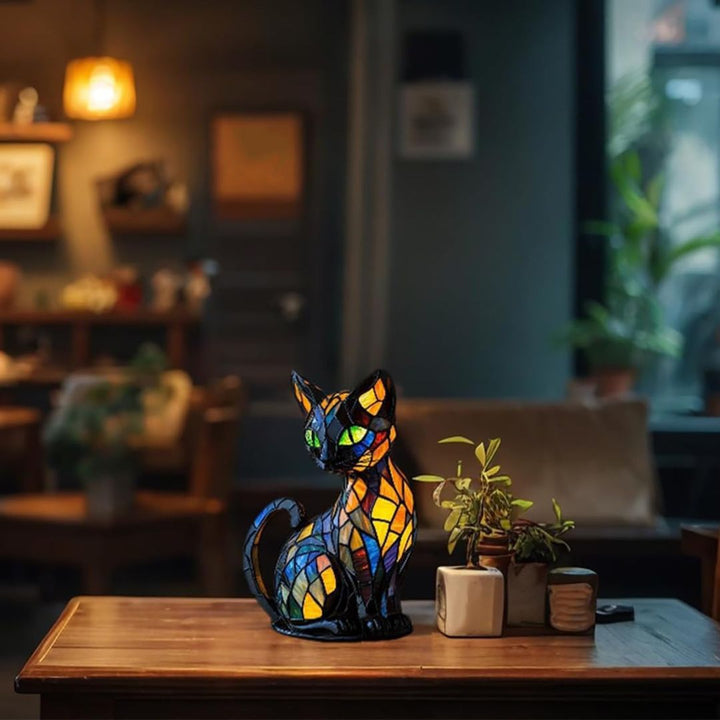 Stylish mosaic cat lamp offering warm ambient lighting, perfect as a decorative light for cozy home decor.