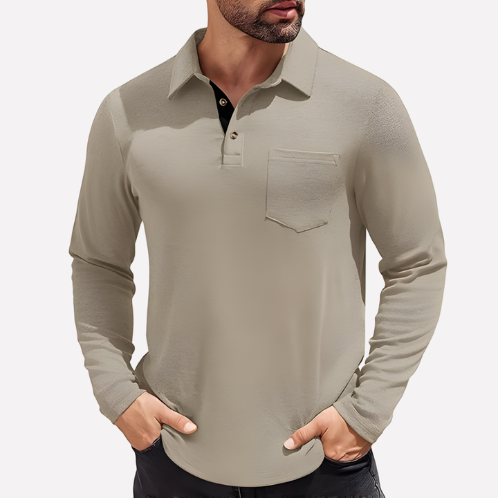 Comfortable men's long sleeve casual shirt with chest pocket for daily wear.