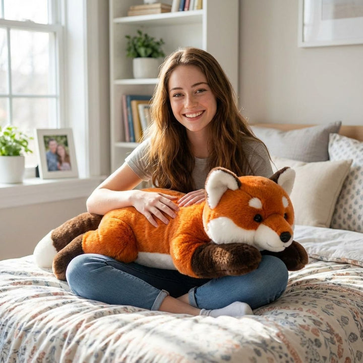 Long animal relaxation pillow, soft plush for stress relief.