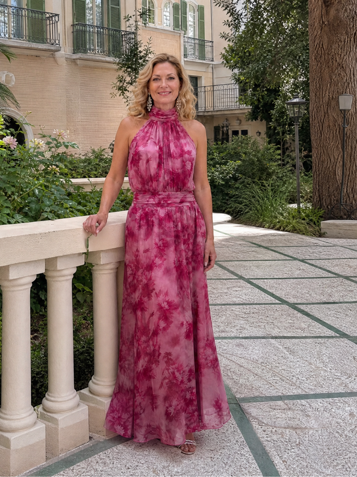 Versatile women's elegant midi dress with a sophisticated halter neck. Perfect for any party or event.