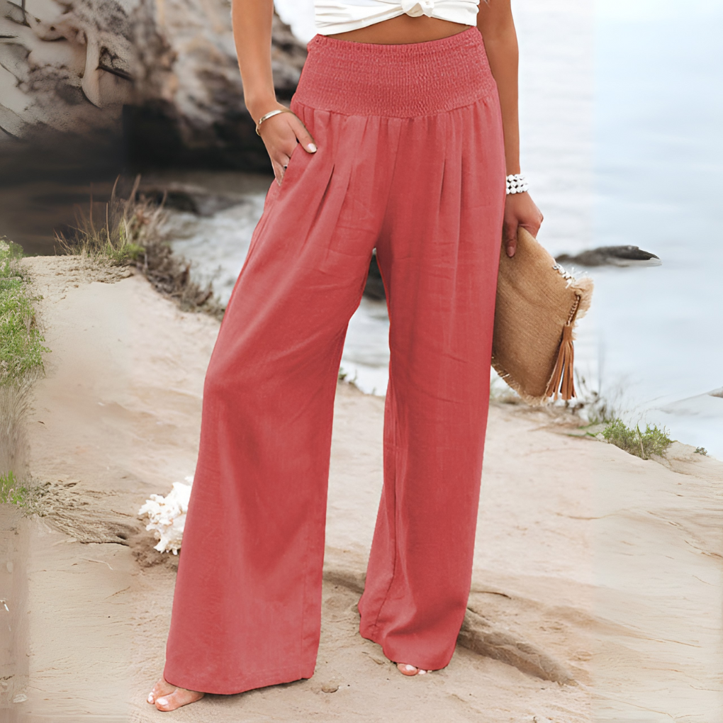 High-waisted relaxed fit women's casual trousers, perfect for effortless spring and summer styling.