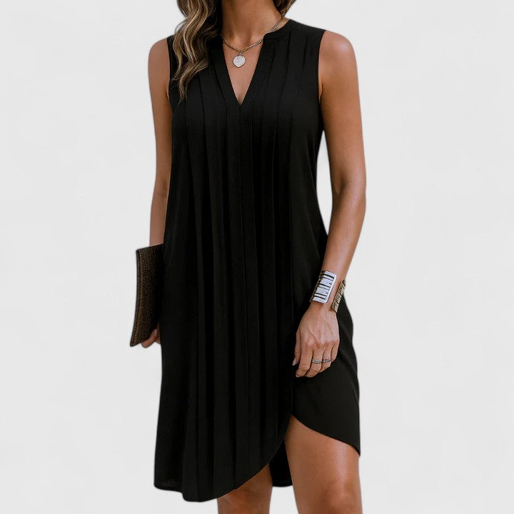 Elegant women's V-neck dress, flattering silhouette for summer & spring.