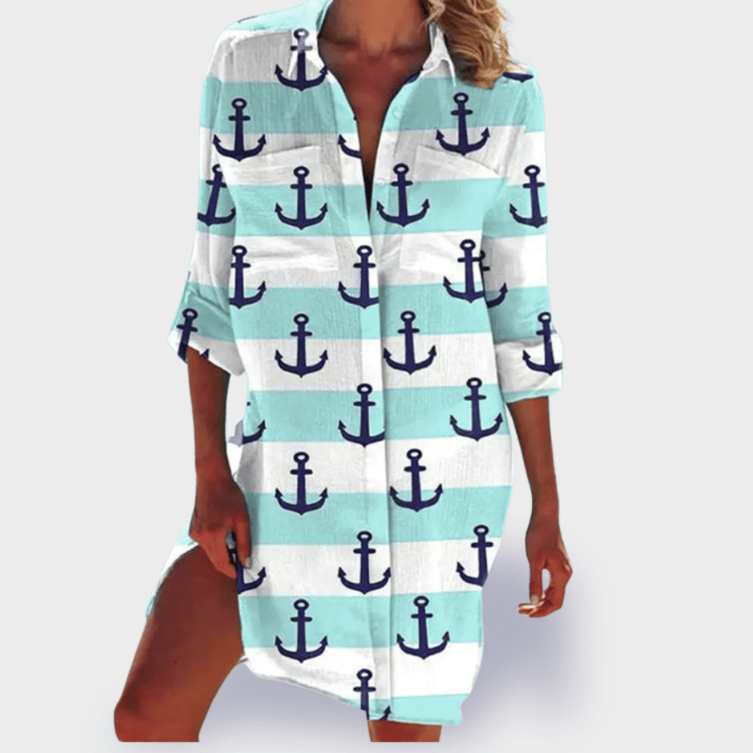 Colorful casual women's summer dress, lightweight and vibrant, perfect for vacation days.