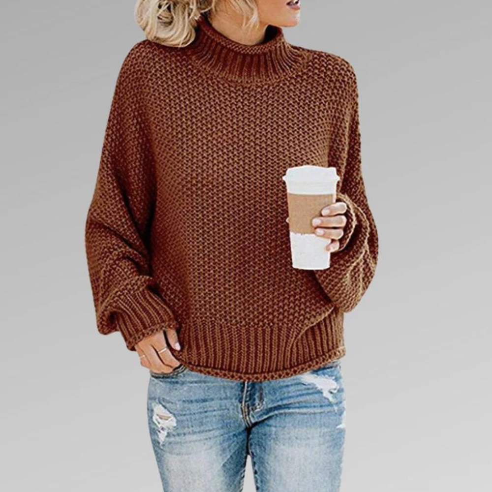 Elegant women's knit sweater, Scandinavian-inspired long-sleeve top for casual chic comfort.