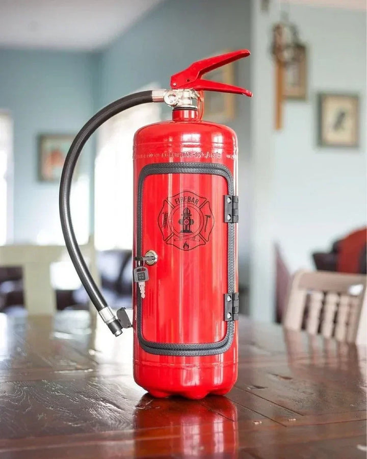 Fire extinguisher secret bar for entertaining, keeping drinks discreetly stored & accessible.