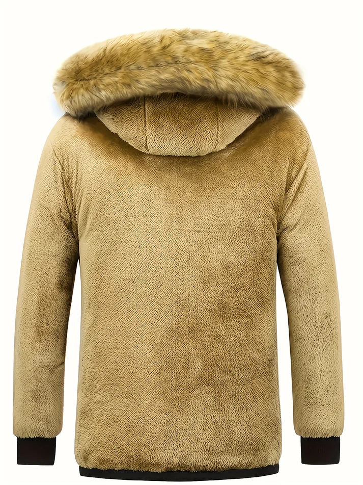 Men's warm hooded quilted puffer jacket, ideal winter coat & cold weather outerwear.