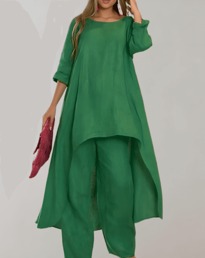 Women's 2-Piece Asymmetric Tunic Dress and Pants Set