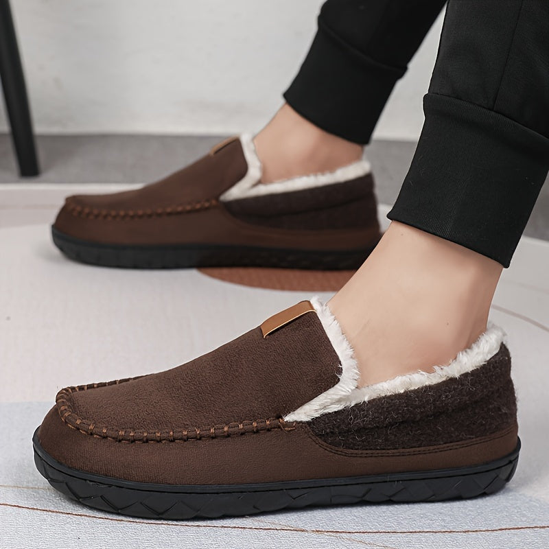 Gift for him: Cozy men's house slippers with sheepskin lining & non-slip support for ultimate comfort.