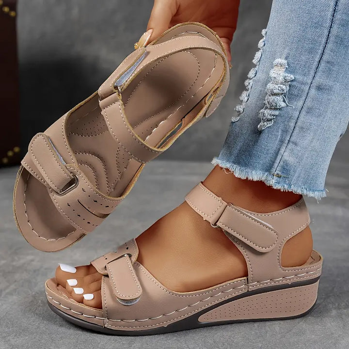 Versatile women's platform open toe sandals with ankle strap; comfortable & fashionable summer shoes.