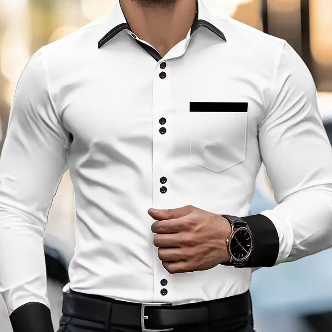 Men's classic fit button-down shirt, elegant collared style for office or smart casual wear.