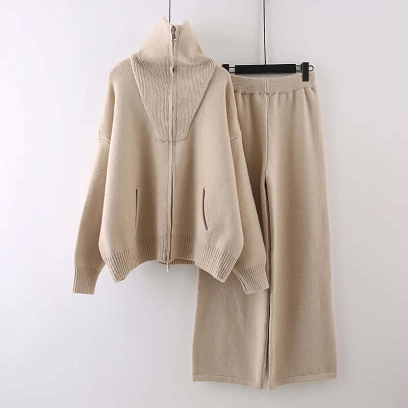 Cozy Knitted High Collar Two-Piece Set
