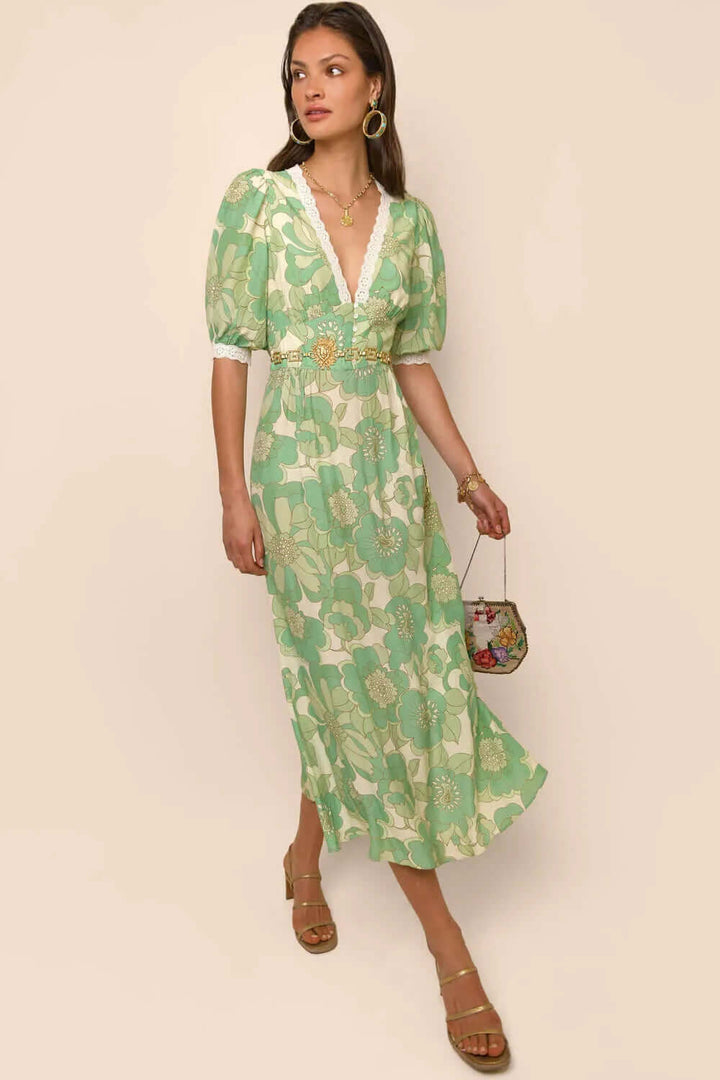 Summer V-Neck Midi Dress