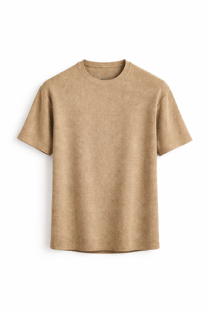 Modern men's textured summer tee, lightweight & comfortable, perfect for everyday relaxed fit.