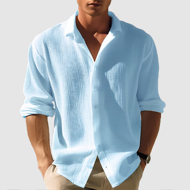 Men's casual textured weave button-down shirt with long sleeves & spread collar. Versatile everyday fashion.